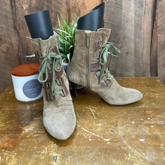 Nine West Scorpion Heeled Boots - Olive Green Suede - Size 6 - Picture 3 of 14